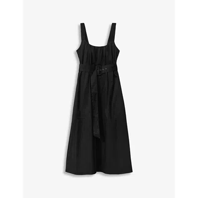 Reiss Womens Black Liza Ruched-strap Sleeveless Cotton Midi Dress