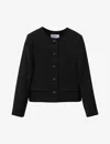 Reiss Black Cropped Wool Single Breasted Jacket In Black
