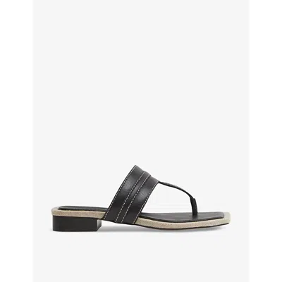 REISS REISS WOMEN'S BLACK QUIN THONG LEATHER SANDALS