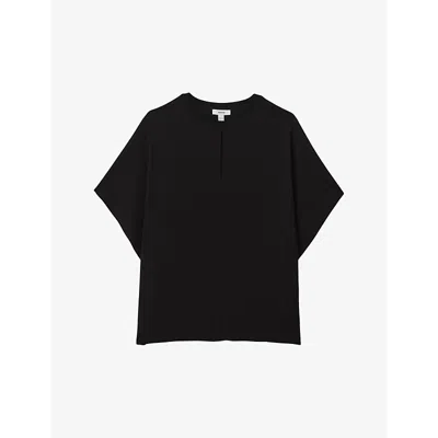 Reiss Womens Black Tania Draped-sleeve Woven Top
