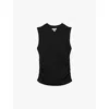 Reiss Womens Black Trudy Round-neck Ruched-side Ribbed Stretch-cotton Vest
