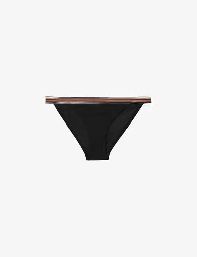 Reiss Yve Stripe-trim Triangle Stretch-woven Bikini Bottoms In Black/brown