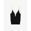 Reiss Tessa Color Blocked V Neck Top In Black/white