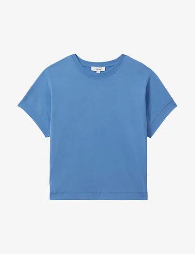 Reiss Womens Blue Lois Cropped Cotton T-shirt In Blue