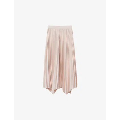 Reiss Womens Blush Azalea Asymmetric-hem Pleated Woven Midi Skirt