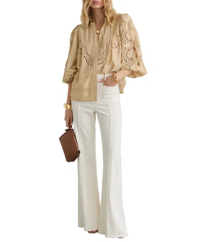 Reiss Women's Broderie Anglaise Tie-neck Blouse In Neutral