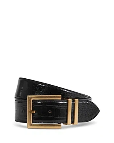 Reiss Black Brompton Patent Leather Crocodile Design Belt