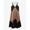 Reiss Brown/black Natalie Cotton Colourblock Flounced Midi Dress In Brown/black