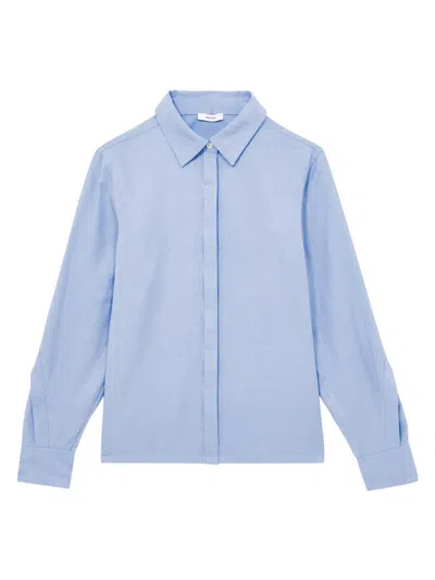 Reiss Women's Buttoned-sleeve Shirt In Blue