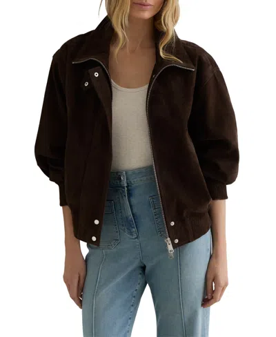 Reiss Women's Cara Suede Funnel-neck Bomber Jacket In Brown