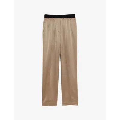 Reiss Womens Champagne Elea Tapered-leg High-rise Satin Trousers In Champagne