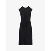 Reiss Charcoal Ruche Front Capped Sleeve Jersey Midi Dress In Charcoal