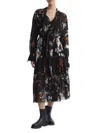 Reiss Charlotte Floral-print Belted-waist Woven Midi Dress In Black Brown