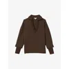 Reiss Womens Khaki Green Bernie Open-collar Relaxed-fit Stretch-woven Jumper In Chocolate