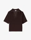 Reiss Chocolate Carla Knitted Open-collar Polo Shirt In Chocolate