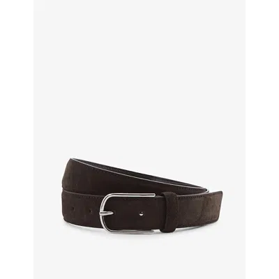REISS REISS WOMENS CHOCOLATE CARRIE RECTANGLE-BUCKLE SUEDE BELT