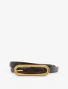 Reiss Chocolate Chaya Thin Leather Elongated Buckle Belt In Chocolate