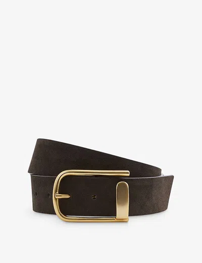 REISS WOMENS CHOCOLATE IYLA HALF-KEEPER SUEDE BELT