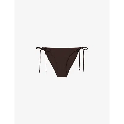 Reiss Womens Chocolate Riah Side-tie Low-rise Stretch-woven Bikini Top