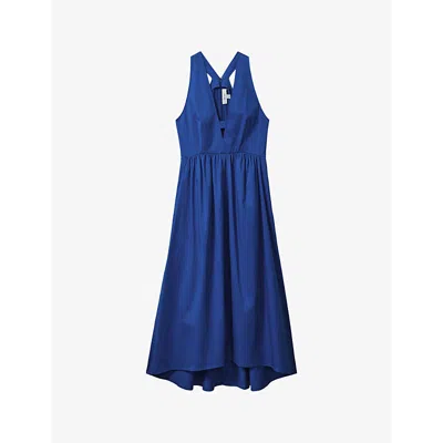 Reiss Cobalt Blue Yana Cotton Blend High-low Midi Dress