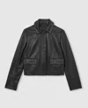 Reiss Black Collared Leather Jacket In Black