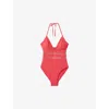Reiss Hope Mesh-insert Tie-neck Stretch-cotton Swimsuit In Coral