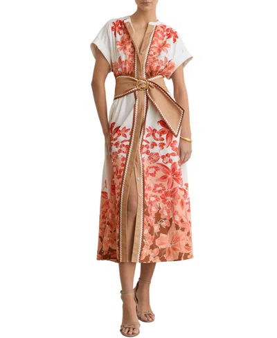 Reiss Sawyer Placed Print Stretch Cotton Dress In White