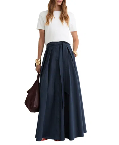 Reiss Women's Cotton-blend Pleated Maxi Skirt In Blue