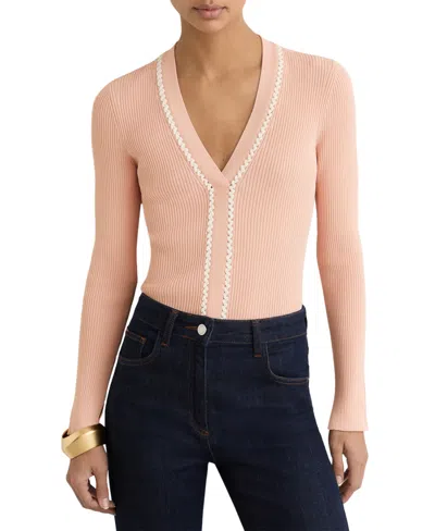 Reiss Women's Craft-stitch Rib-knit Sweatshirt In Pink