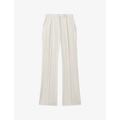 REISS WOMENS CREAM MILLIE FLARED-LEG HIGH-RISE WOVEN TROUSERS