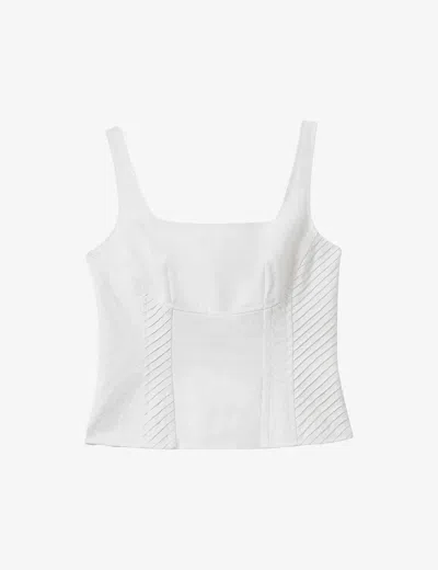 Reiss Womens Cream Mirabelle Square-neck Corset Linen Top In Cream