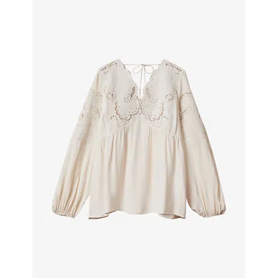 Reiss Noa Lace Detail Blouse In Cream