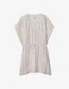 Reiss Romy V-neck Striped Linen And Cotton-blend Kaftan In Cream/brown