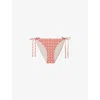 Reiss Cream/coral Printed Side Tie Bikini Bottoms In Cream/coral