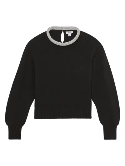 Reiss Women's Crissie Embellished Necklace-trim Knit Sweater In Black