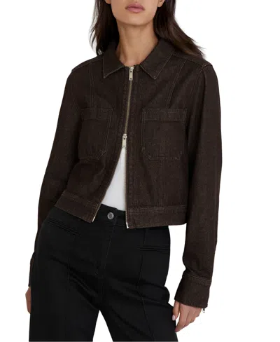 Reiss Women's Cropped Zip-through Denim Jacket In Brown