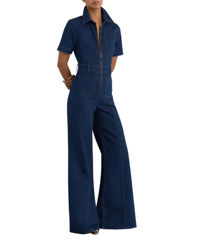 Reiss Womens Indigo Blue Danie Wide-leg Denim Jumpsuit