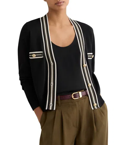 Reiss Women's Danni Tipped Button-through Cardigan In Black