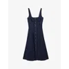 Reiss Dark Blue A-line Viscose Blend Denim Midi Dress In Dark Blue