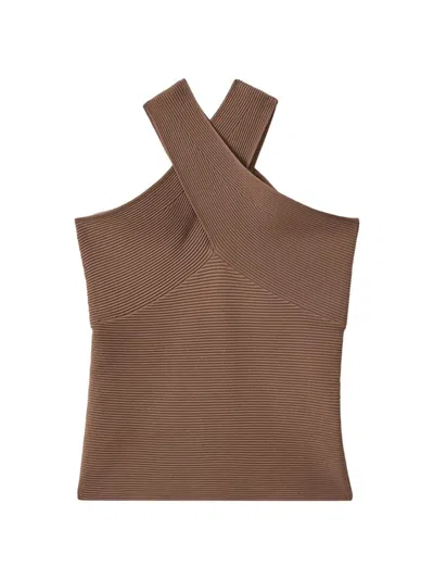 Reiss Womens Neutral Darla Cross-neck Stretch-knit Top In Neutral