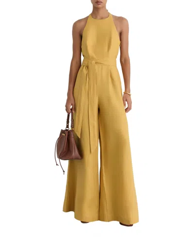 Reiss Women's Della Open-back Wide-leg Linen Jumpsuit In Yellow