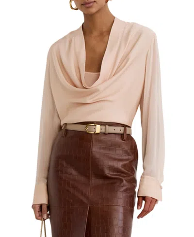 Reiss Women's Dina Cowl Neck Long-sleeve Satin Blouse In Peach Oran