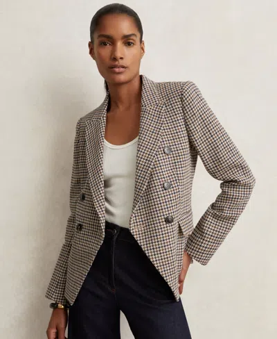 REISS WOMEN'S DOUBLE-BREASTED HOUNDSTOOTH COTTON-LINEN BLAZER