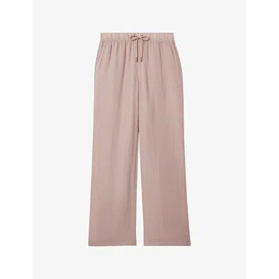 Reiss Womens Dusty Pink Cleo Elasticated-waist Wide-leg Linen Trousers