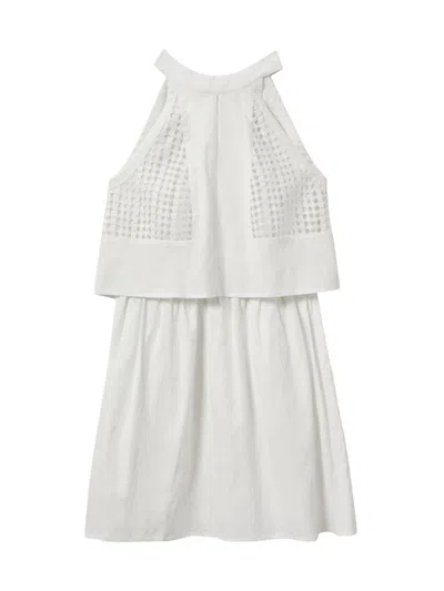Reiss White Broderie Halter Neck Mini Dress With Linen