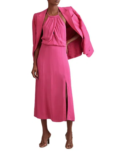 Reiss Women's Elliana Draped Halter Midi-dress In Pink
