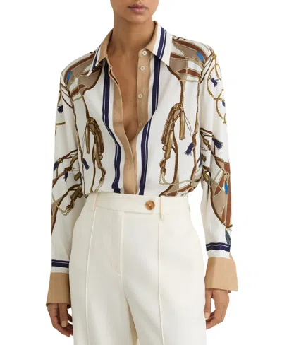 Reiss Women's Ellis Foulard-print Concealed-placket Shirt In White