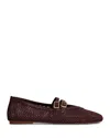 Reiss Oxblood Mesh Double-strap Ballet Flats In Burgundy