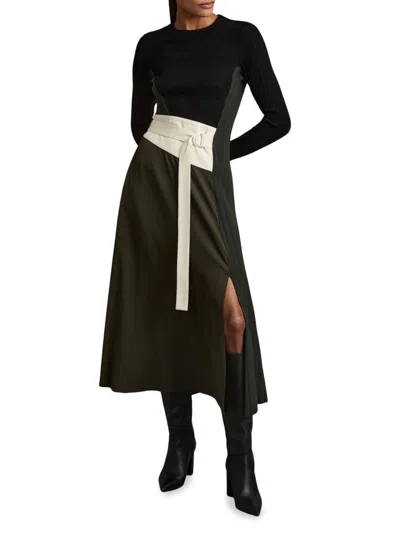 Reiss Emilina Knit Woven Midi Dress In Multi