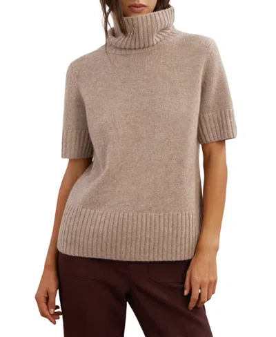 Reiss Women's Esme Cashmere Short-sleeve Turtleneck Sweater In Oatmeal Neutral